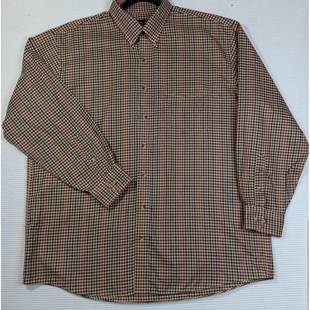 Jos A. Bank Traveler's Collection brown, green and red Plaid Shirt Men's XL
